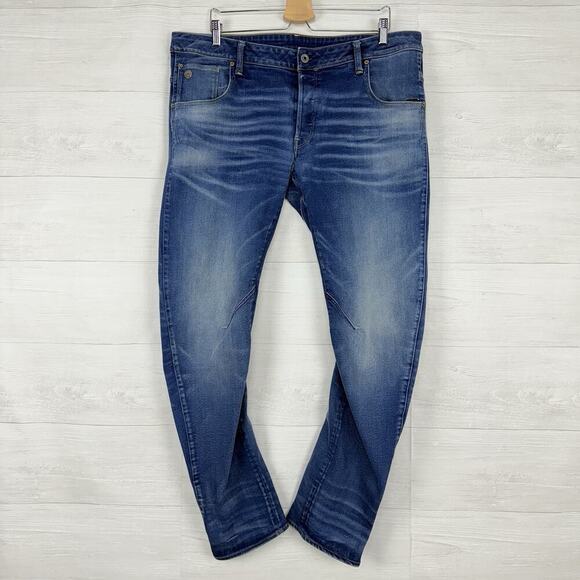 G-Star Raw Arc 3D Slim Jeans Men 38 x 32 Tapered Leg Blue Button Fly Streetwear - Picture 1 of 15